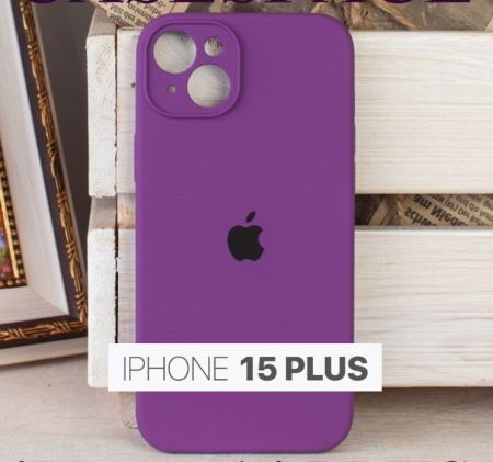 Силиконовый чехол для iPhone 15 Plus с закрытой камерой фиолетовый