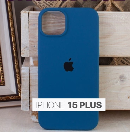 Силиконовый чехол для iPhone 15 Plus с открытой камерой деним