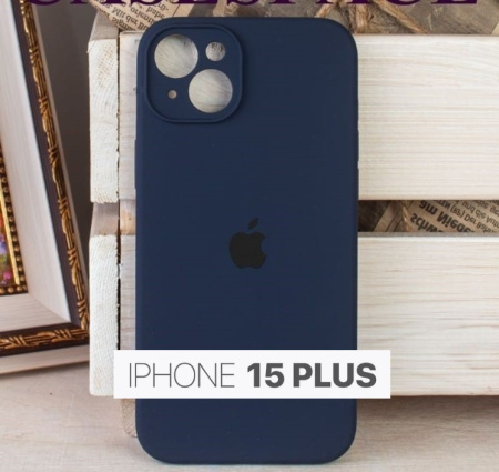 Силиконовый чехол для iPhone 15 Plus с закрытой камерой темно-синий