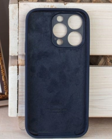 Силиконовый чехол для iPhone 16 Pro Max с закрытой камерой т-синий