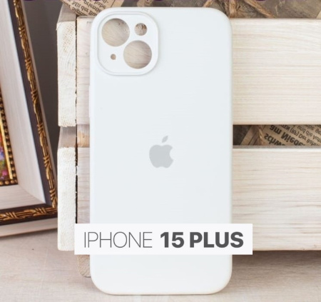 Силиконовый чехол для iPhone 15 Plus с закрытой камерой белый