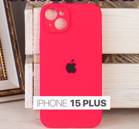 Силиконовый чехол для iPhone 15 Plus с закрытой камерой розовый