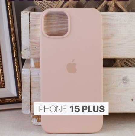 Силиконовый чехол для iPhone 15 Plus с открытой камерой пудровый