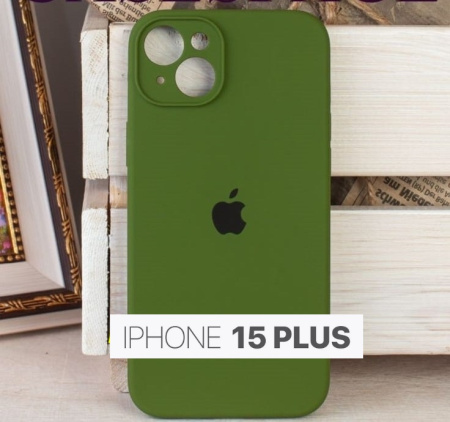 Силиконовый чехол для iPhone 15 Plus с закрытой камерой хаки