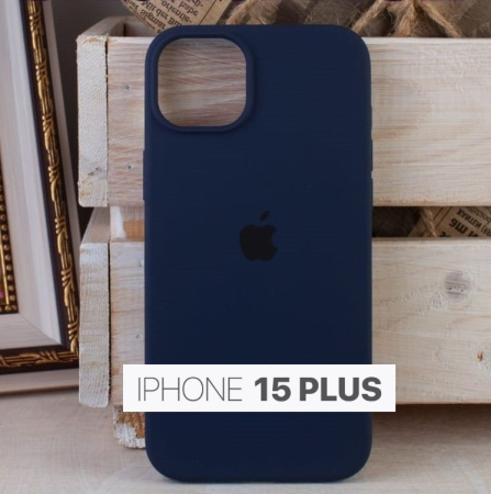Силиконовый чехол для iPhone 15 Plus с открытой камерой т-синий