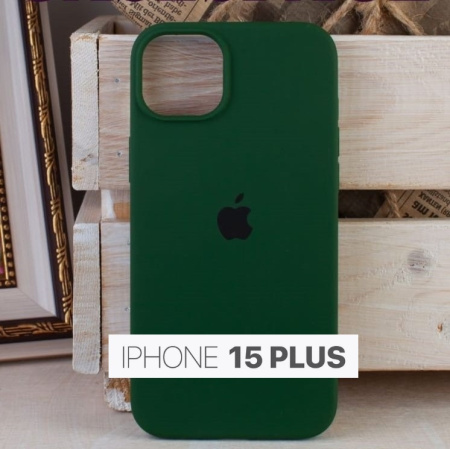 Силиконовый чехол для iPhone 15 Plus с открытой камерой т-зеленый