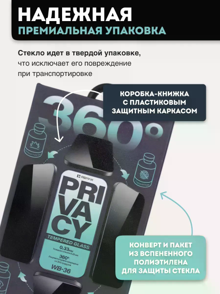 Антишпион 360 Безрамочное защитное стекло REMAX WB-36 iPhone 13 / iPhone 13 Pro / iPhone 14