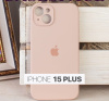 Силиконовый чехол для iPhone 15 Plus с закрытой камерой пудровый
