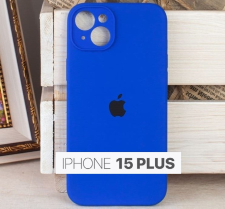 Силиконовый чехол для iPhone 15 Plus с закрытой камерой индиго
